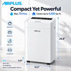 AIRPLUS Max 70 Pint Quiet Dehumidifier for Home Bedroom up to 4500 Sq Ft