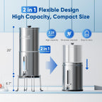 Purewell 2.25G Gravity Water Filter System with Water Level Window, 3-Stage 0.01μm Ultra-Filtration Stainless Steel Countertop System with 2 Filters