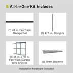Rubbermaid FastTrack Rail Storage 48"x16" 3-Shelf Kit, 350 lbs. Per Shelf, for Home/Garage/Shed/Workshop Organization