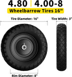 4.80/4.00-8 Flat Free Wheelbarrow Tire and Wheel, 16" Black 2-Pack