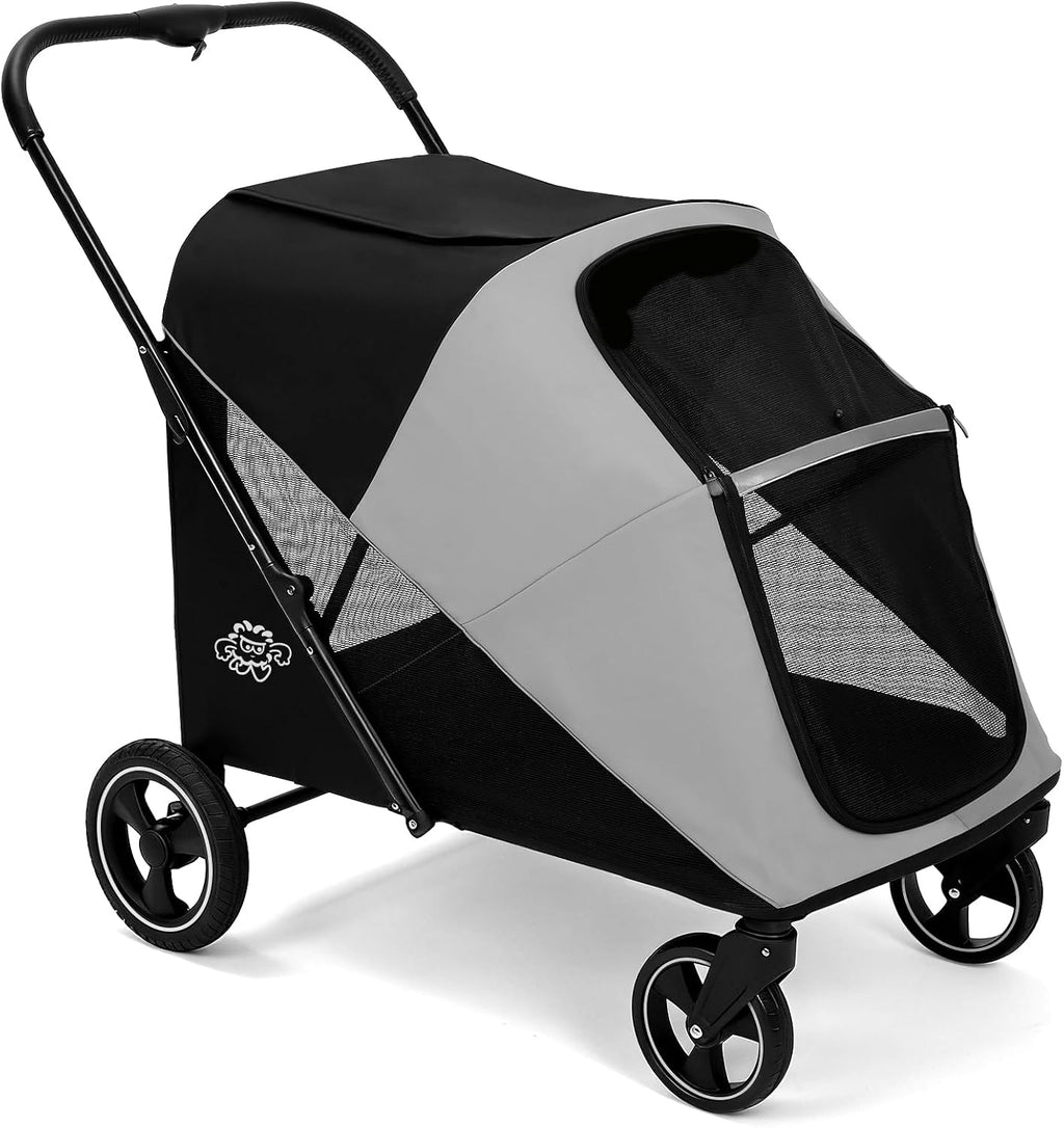 Dog Stroller for Large & Medium Dogs, 4 Wheels Pet Stroller for Large Dogs up to 120lbs, Extra Large Dog Stroller with Foldable Design, Sun Shades