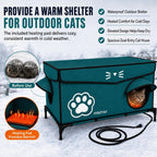 Heated Cat House for Outside, 36"x22"x21" Large Size Winter Insulated Waterproof Outdoor Cat House with Heating Pad, Elevated Weatherproof Feral Cat