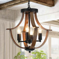 Farmhouse Hanging Pendant Lighting, 4-Light Rustic Flush Mount Ceiling Light Fixture,Modern Faux Wood Vintage Chandelier for Dining Room Kitchen