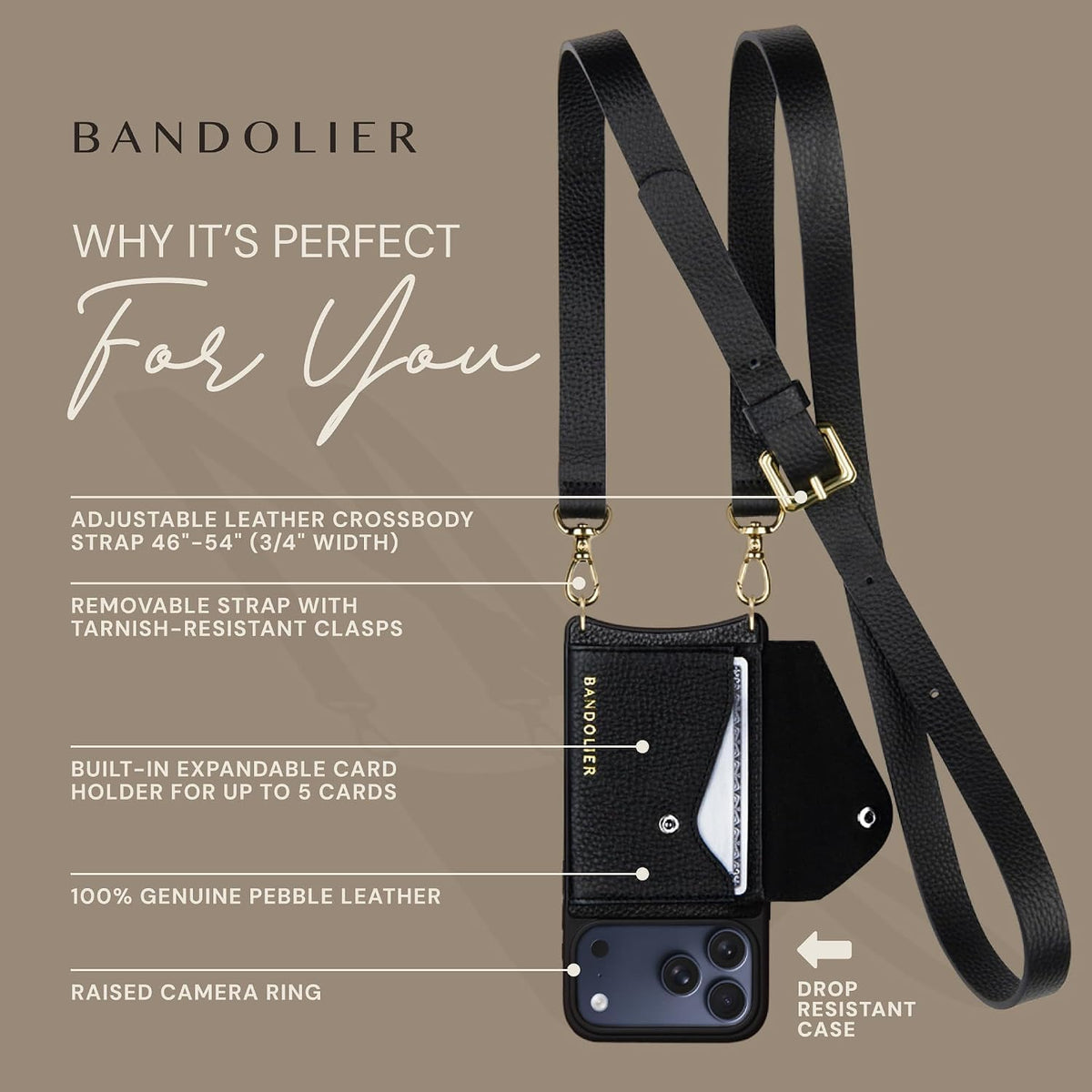 Bandolier Hailey Chrome Leather Crossbody Compatible With iPhone 18 Pro Max