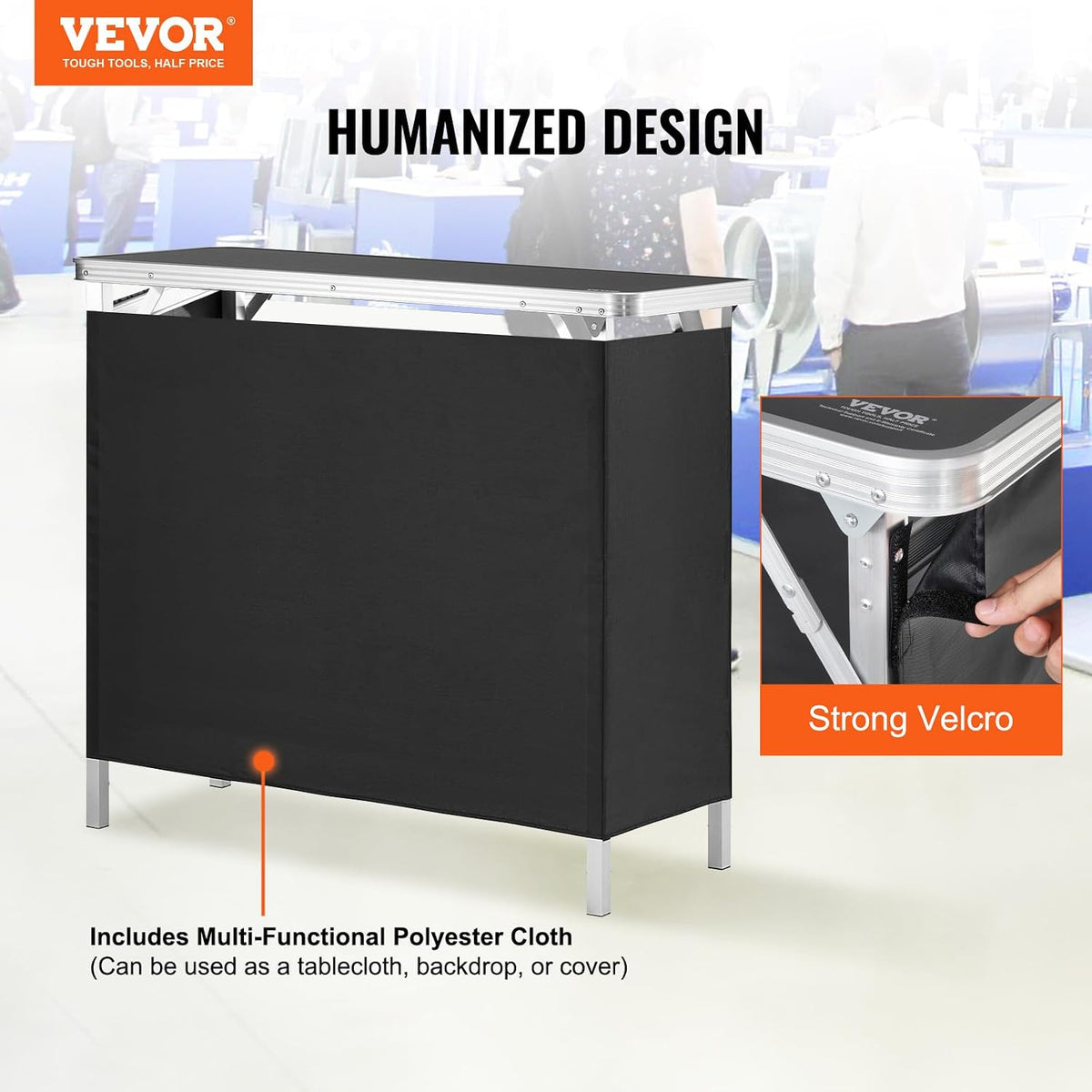VEVOR Folding Portable Bar Table, Tradeshow Podium Table for Indoor, Outdoor, Party, Picnic, Exhibition, Includes Carrying Case, Storage Shelf and