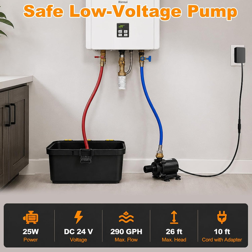 Tankless Water Heater Flushing Kit: Brushless Pump, 2×6' Hoses & Toolbox