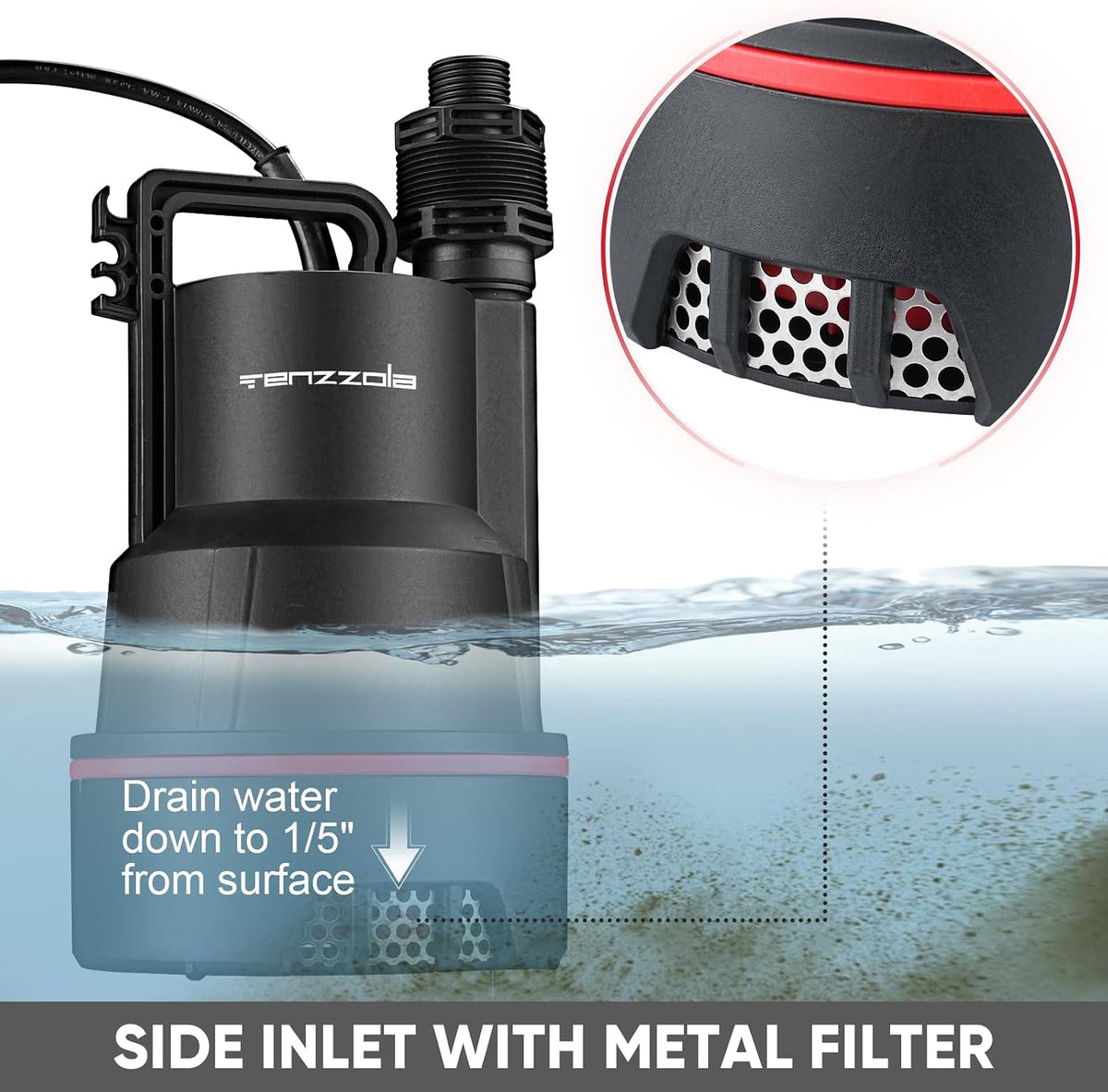 Sump Pump Submersible Utility Water Pump Thermoplastic Portable Electric Water Removal Transfer Pump with 16.4FT Cord for Swimming Pool Basement