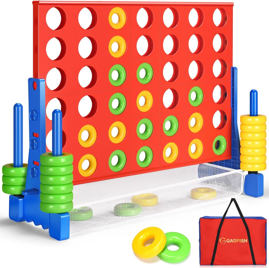 GADFISH Giant 4 in A Row - 2.6 FT Tall Outdoor 4 in A Row Perfect for Indoor & Outdoor Use, 4-to-Score Giant Game Set for Kids & Adults, with 42