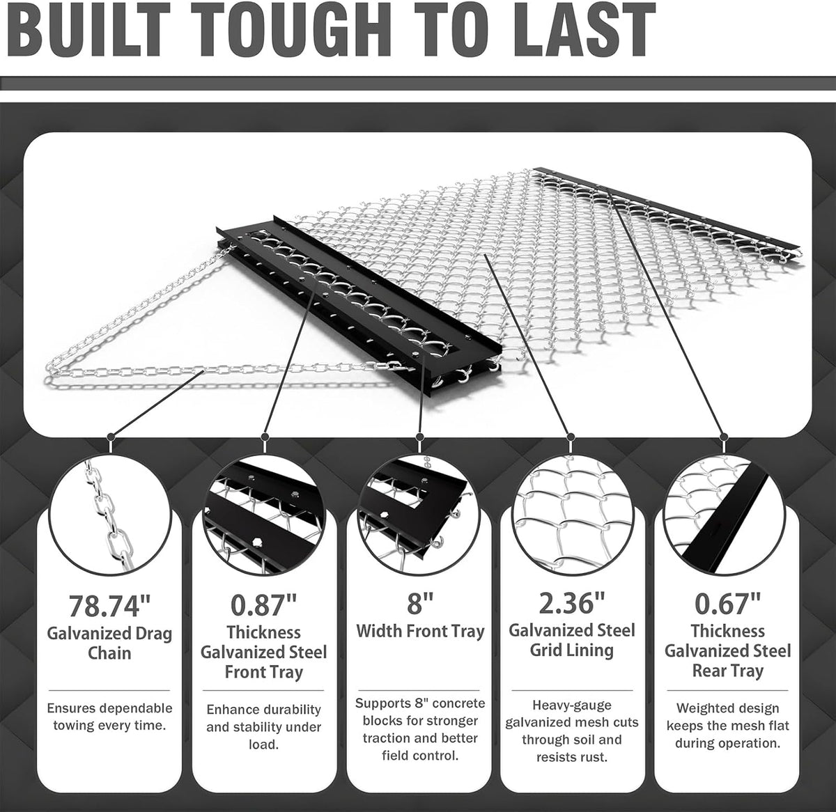 STIRLINGEAR 4'x5' Pre-Assembled Drag Harrow for ATV/UTV – Heavy Duty Rust-Resistant Mesh Harrow for Gravel Driveway, Lawn, Field & Soil Leveling