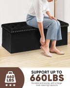 B FSOBEIIALEO Storage Ottoman Bench, 43" Velvet Ottoman With Storage, Black