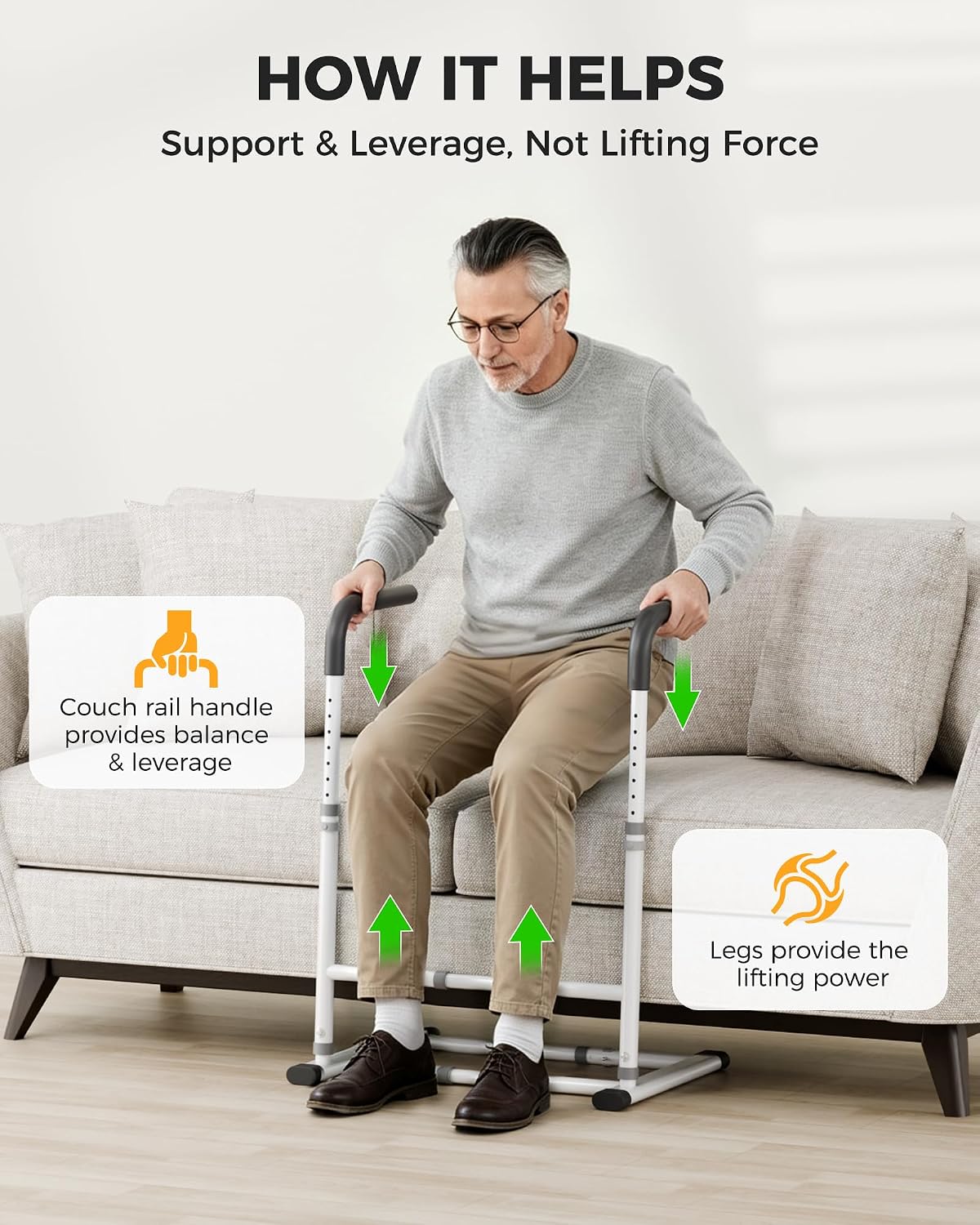 Couch Stand Assist for Seniors, Standing Support Handle, White