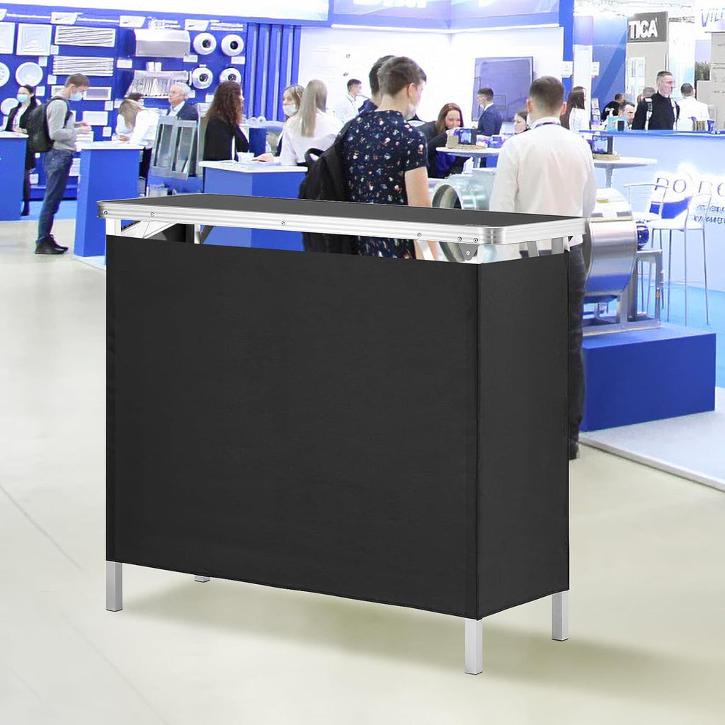 VEVOR Folding Portable Bar Table, Tradeshow Podium Table for Indoor, Outdoor, Party, Picnic, Exhibition, Includes Carrying Case, Storage Shelf and