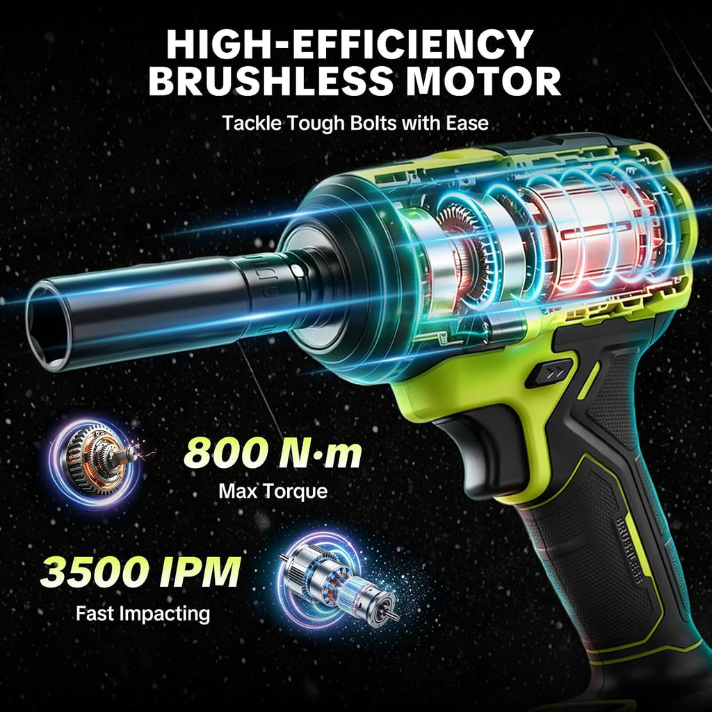 SEESE Cordless Impact Wrench Kit: 590 Ft-lbs(800N.m) 3500IPM High Torque