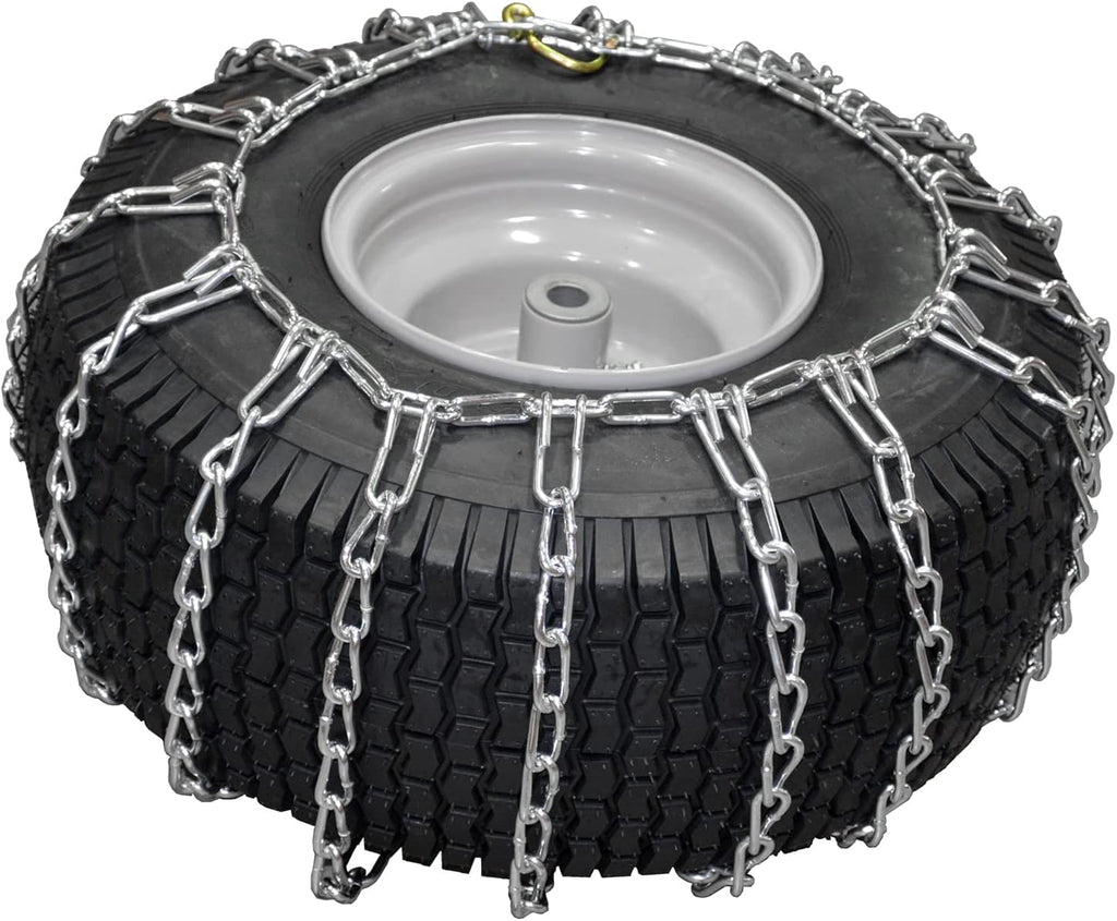 Set of 2 Snow Tire Chains for Lawn Tractor, Riding Mower, Snow Blower - Zinc Plated 2 Link Enhanced Traction Garden Tractor Chains - Fits 20x8x8