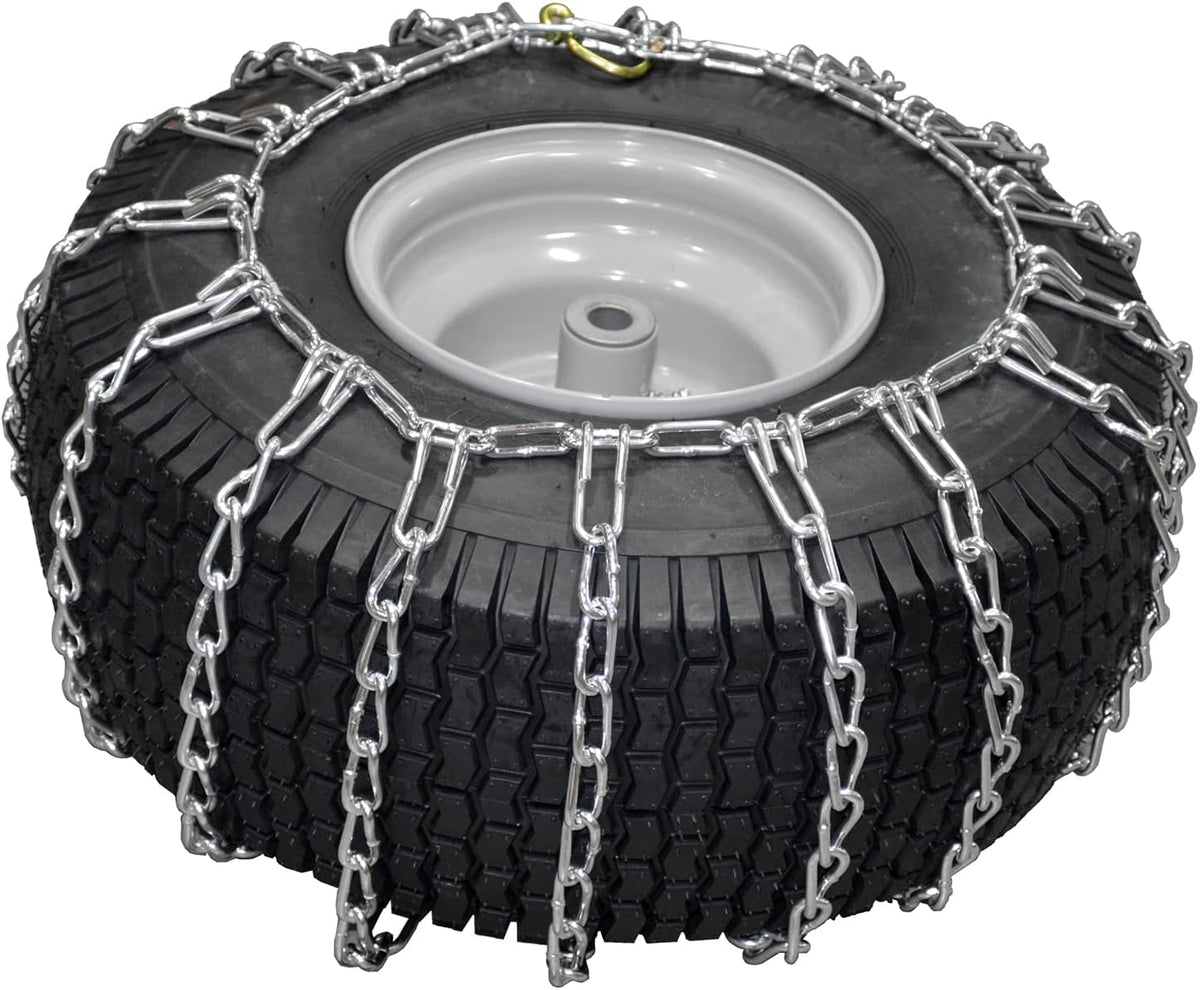 Set of 2 Snow Tire Chains for Lawn Tractor, Riding Mower, Snow Blower - Zinc Plated 2 Link Enhanced Traction Garden Tractor Chains - Fits 20x8x8