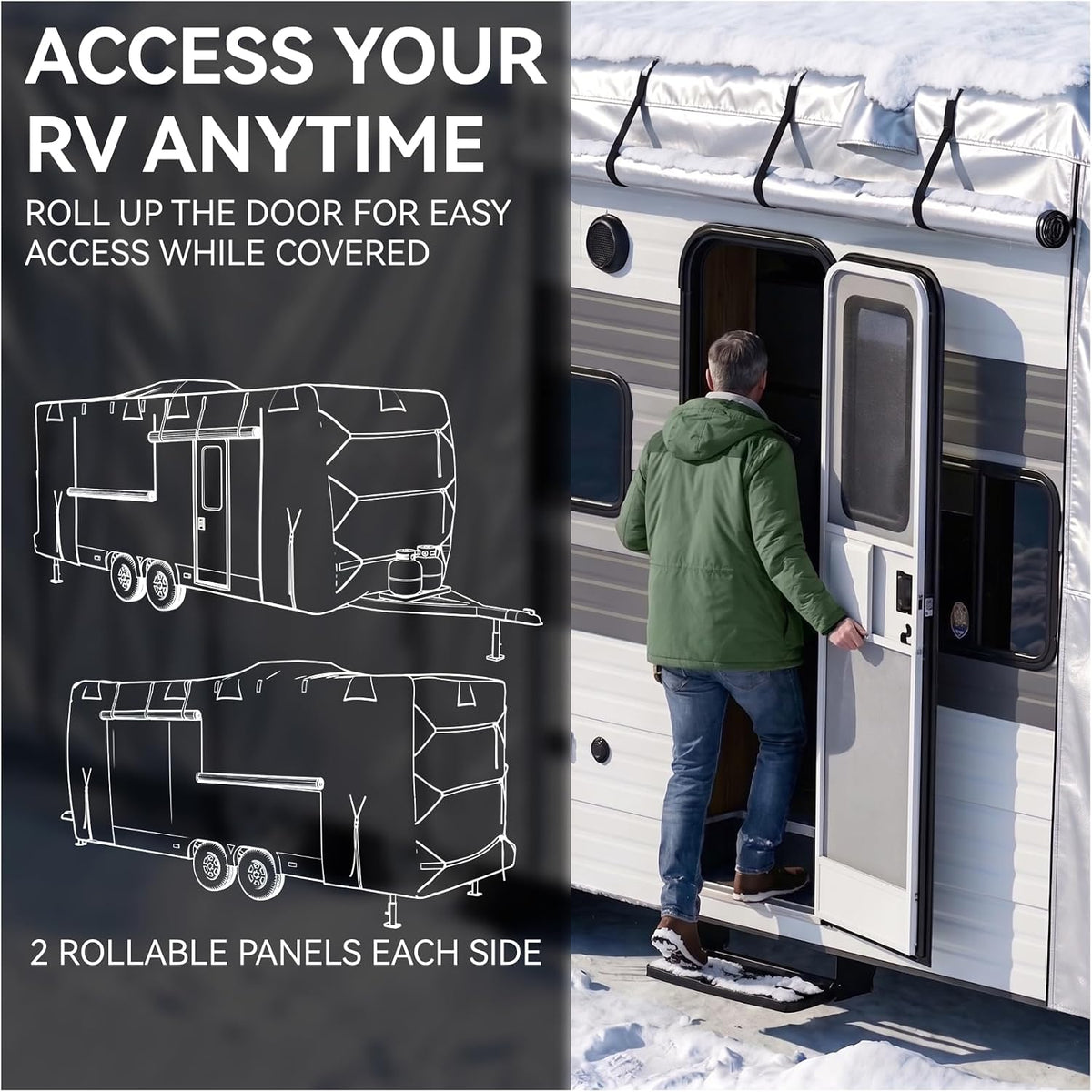 FRUNO Oxford Fabric Travel Trailer Cover RV Cover 24'-27' Waterproof Rip-Resistant Anti-UV Camper Cover for Winter Snow with Jack Cover 4 Tire Covers
