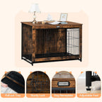HOOBRO Dog Crate Furniture, 38.6" Large Dog Kennel Indoor, Wooden Cage with Pull-Out Tray, Double Doors Pet House Side End Table for