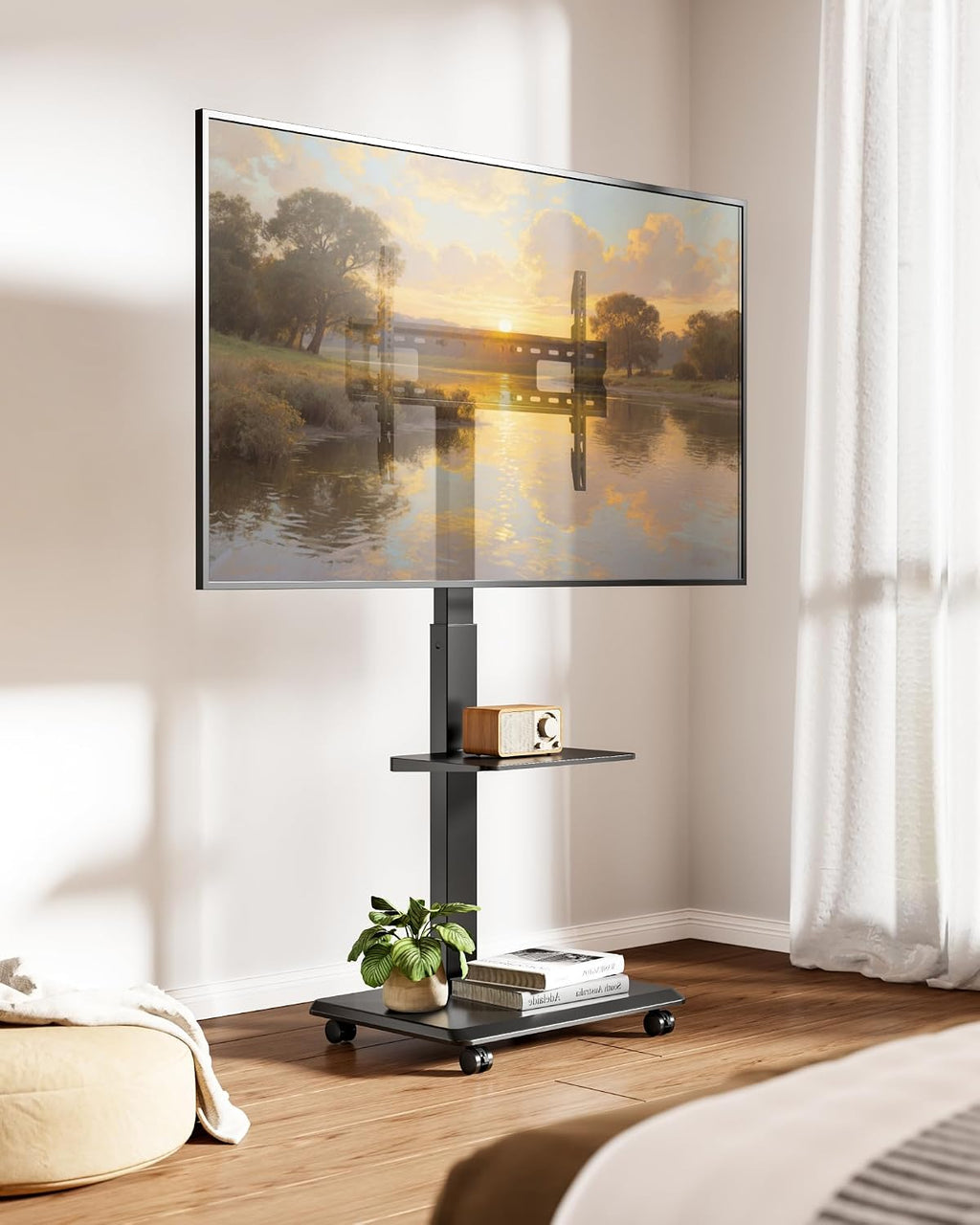 Steel Base Rolling TV Stand for 32-75 inch TVs up to 110 lbs, Black