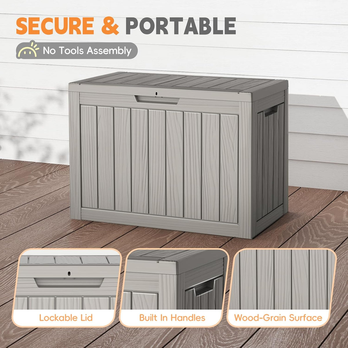 Outdoor Storage Box, 50 Gallon Waterproof Resin Deck Box, Storage Bin for Package Delivery, Patio Furniture Cushion, Garden Tools, Pool Accessories