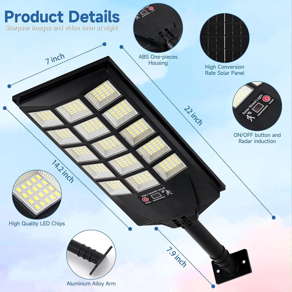 Solar Lights Outdoor Waterproof, 6500K Dusk to Dawn Solar Street Light Motion Sensor with Remote, LED Security Flood Light for Outside Garden Yard