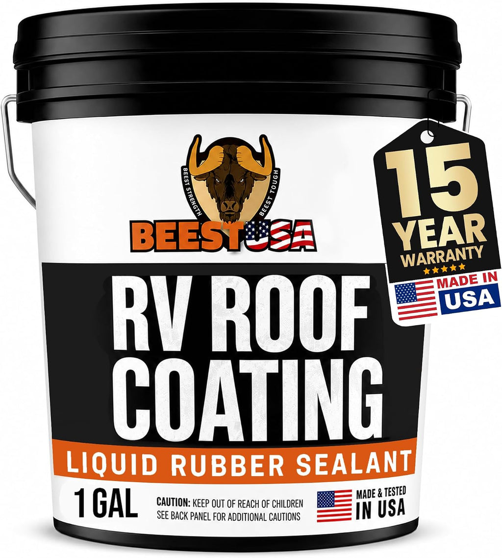BEEST RV Roof Coating White, 1 Gallon Covers up to 50 sq ft (2 Coats), Solar Reflective & Waterproof Sealant| Elastomeric Leak Repair Coating, Liquid