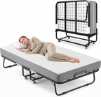 Folding Bed with Mattress, 75"x38" Portable Rollaway Guest Bed