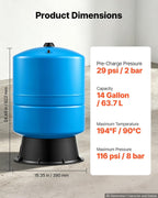 VEVOR 30-Gallon Vertical Well Pressure Tank, Pre-Charged Pressurized Water Tank for Well Pumps, Heavy-Duty Carbon Steel Water Storage Container for