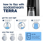 SodaStream TERRA Sparkling Water Maker, Value Bundle, CQC CO2 System, Includes 2 Quick Connect 60L CO2 Cylinders, 3 Dishwasher Safe BPA Free Bottles