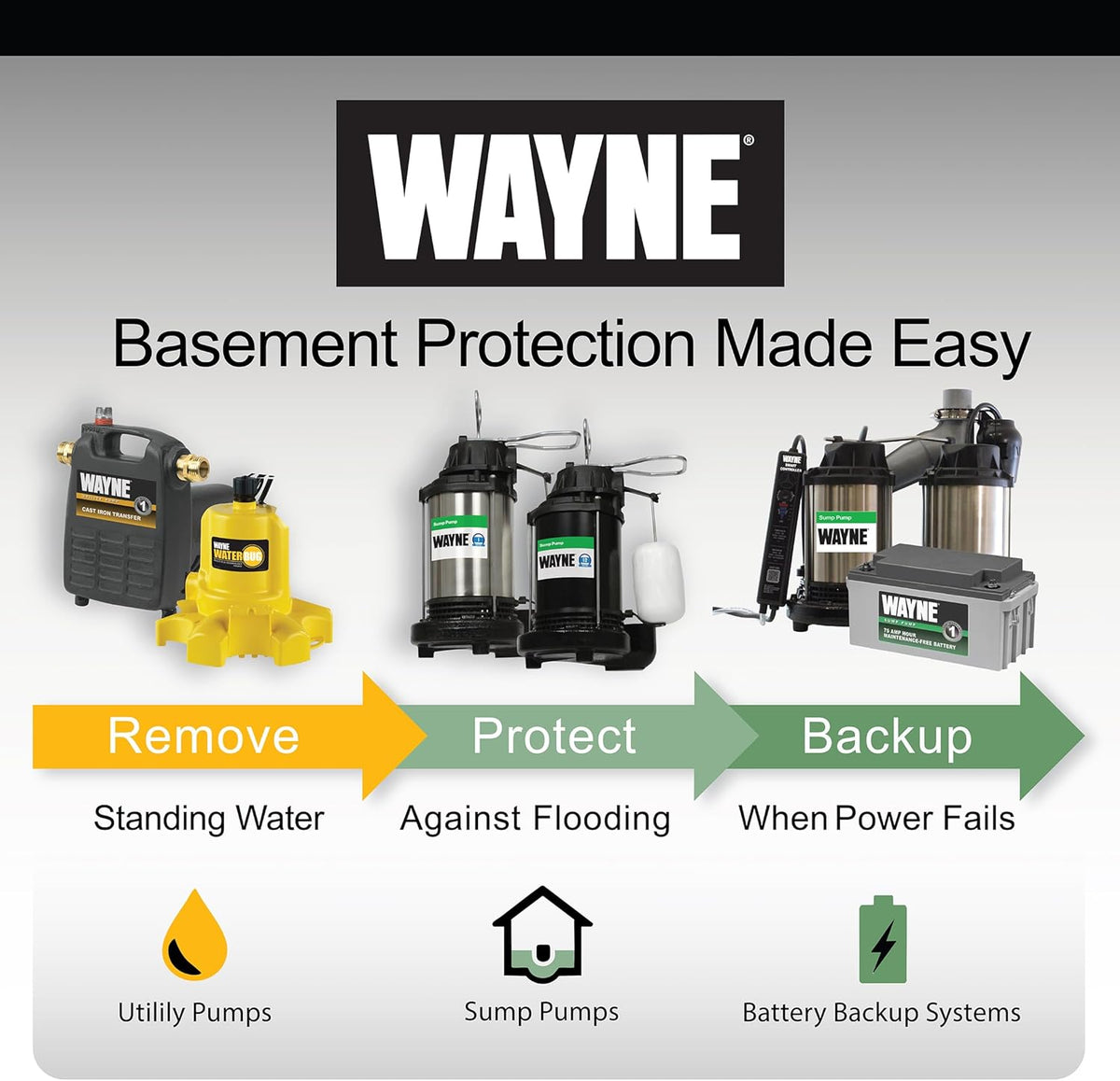 WAYNE EEAUP250 1/4 HP Reinforced Thermoplastic Submersible Multi-Use Pump, Black