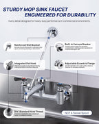 8 Center Commercial Mop Sink Faucet with Vacuum Breaker Wall Mount