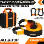 ALL-TOP Heavy Duty Tow Strap Recovery Kit: 3 inch x 20ft (35,000lbs) 100% Nylon and 22% Elongation Snatch Strap + 3/4 Heavy Duty D Ring Shackles