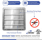 iLIVING 16" Wall Mounted Shutter Exhaust Fan, Automatic Shutter, with Thermostat and Variable Speed controller, 0.85A, 1200 CFM, 1800 SQF Coverage