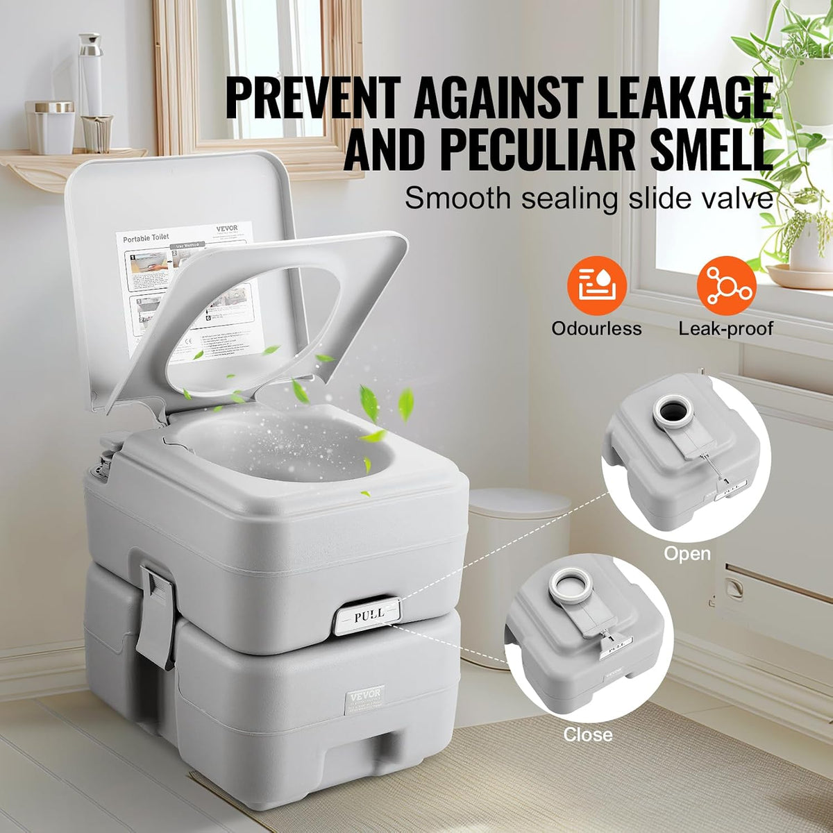 VEVOR Portable Toilet for Camping, RV Toilet with Carry Bag, 5.3 Gal Waste Tank & 3.2 Gal Flush Tank, Push-Button Pressurized Flush Commode, Leak