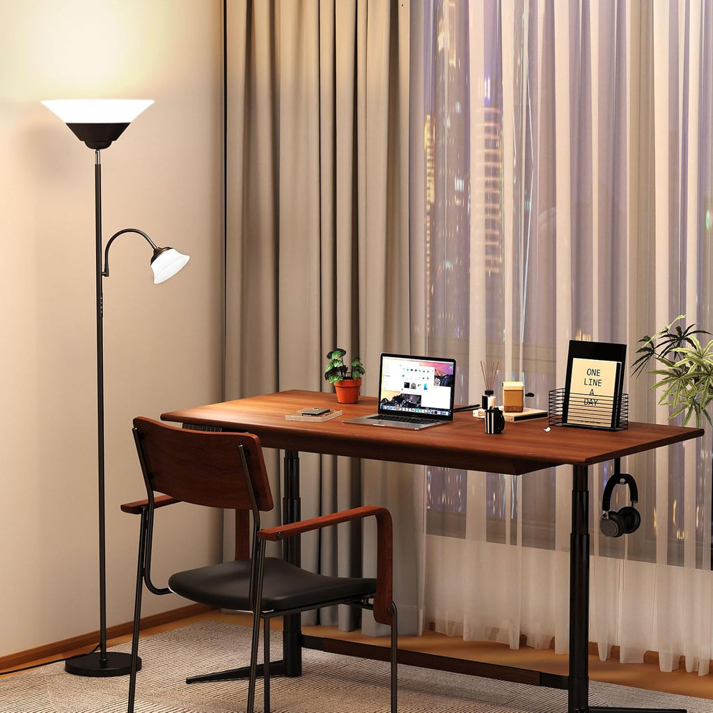 2-in-1 Torchiere Floor Lamp, 34W Super Bright LED Standing Lamp with Remote & Touch Control, 72" Dimmable Adjustable Corner Reading Lamp for Living