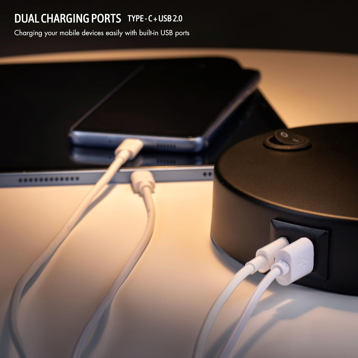 O'Bright Astrum - LED Desk Lamp with Dual USB Charging Ports, 100% Metal, 270 Degree Swivel Arms, Soft White Light (3000K), Bedside & Home Office