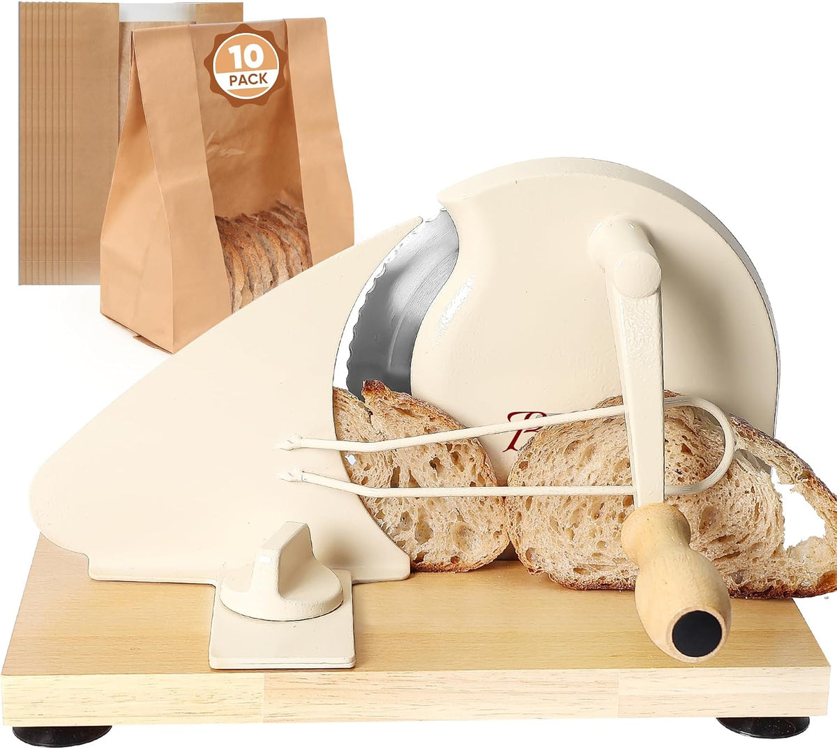 Manual Bread Slicer for Homemade Sourdough,Adjustable Thickness,Hand Crank Bread Slicer with Stainless Steel Blade, Aluminum Alloy Frame & Solid Wood