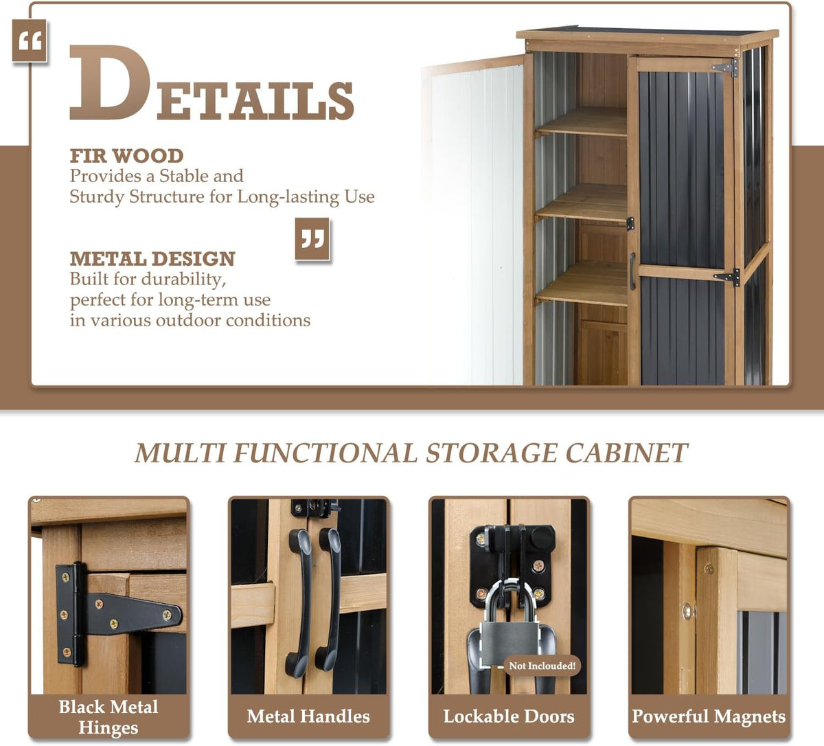 Outdoor Storage Cabinet with Shelves, Weatherproof Tool Shed for Patio