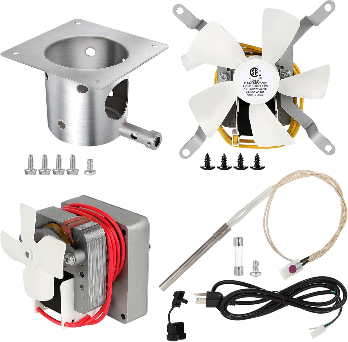 Complete Replacement Parts Kit for Pit Boss and Traeger, Auger Motor, Grill Induction Fan, Fire Burn Pot with Screws, Hot Rod Ignitor with Fuse, for