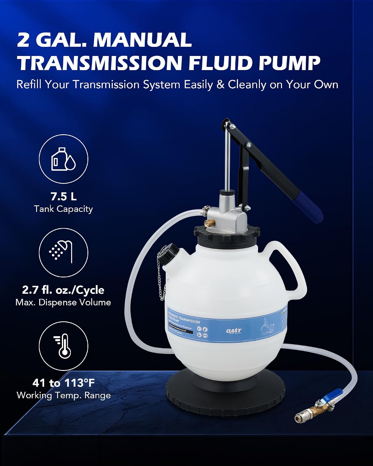 OMT 2 Gallon Transmission Fluid Transfer Pump Set with 15 ATF Adapters