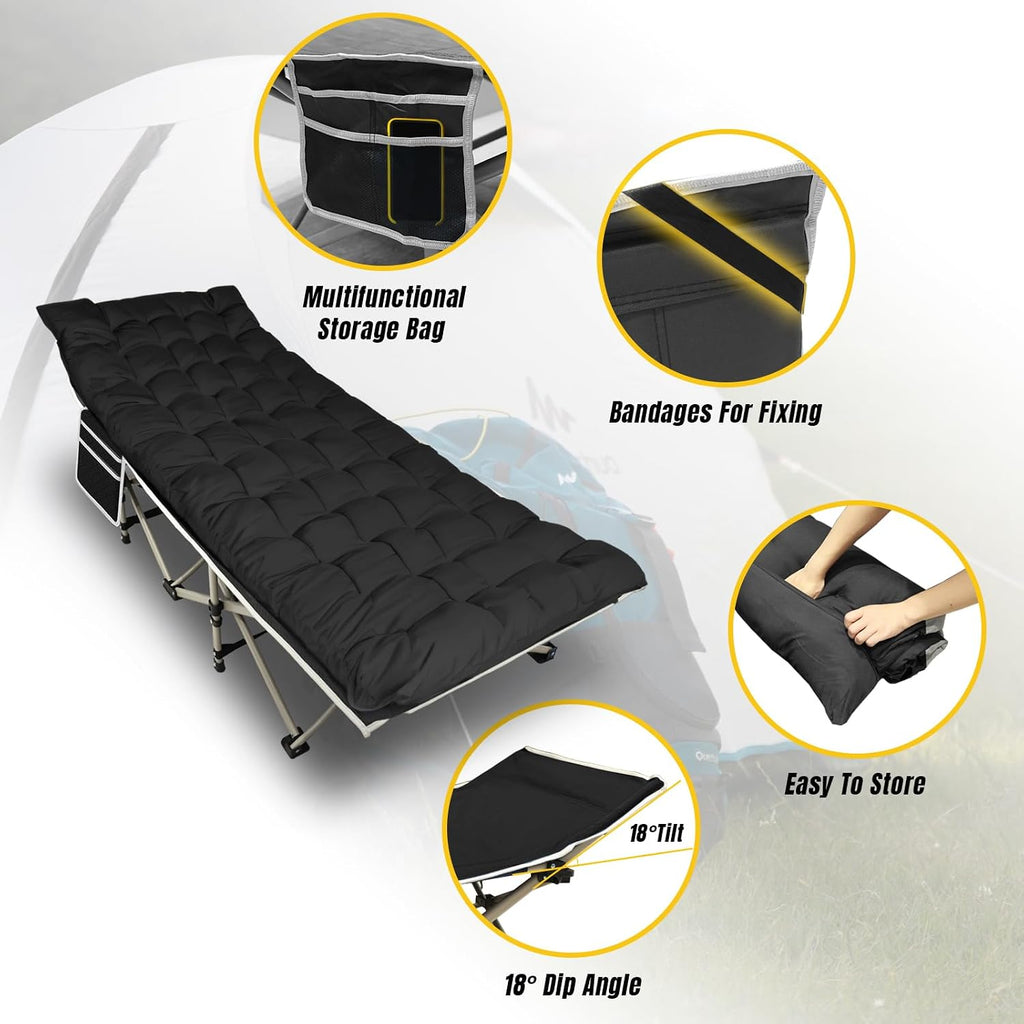 YELLOW JACKET Folding Camping Cot for Adults,600LBS Max Load,28" Wide Sleeping Cot with Removable Thick Mattress Portable Foldable Camping Bed with