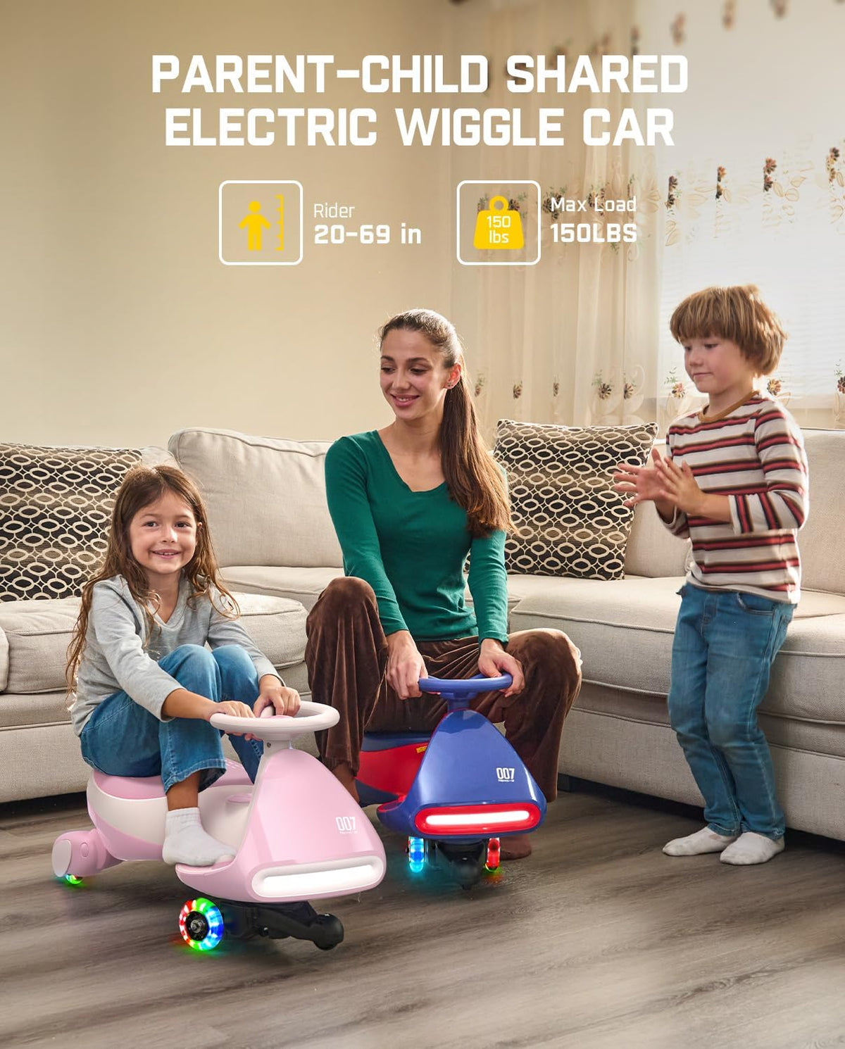 FanttikRide N7 Pro Electric Wiggle Car, Flashing Whees, Pinkish White