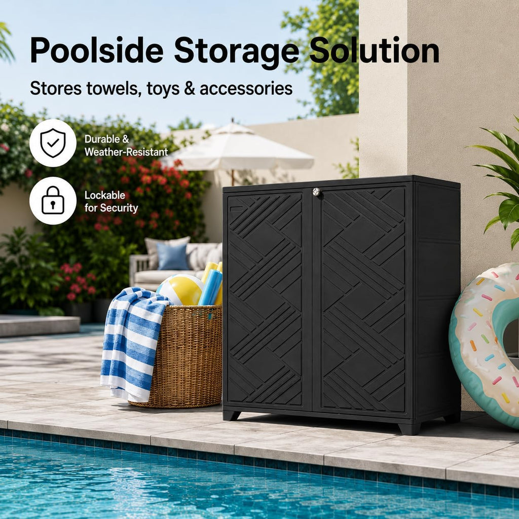 ADDOK Outdoor Storage Cabinet,60 Gallon Waterproof Resin Patio Storage Cabinet with 1 Adjustable Metal Shelf, Upright Outdoor Cabinet for Garden