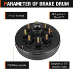 Aeagle 8 on 6.5" Bolt Circle Hub Drum Kits w/ 12" x 2" Left and Right Electric Brake for 7,000lbs Trailer Axle,Cone Bearing