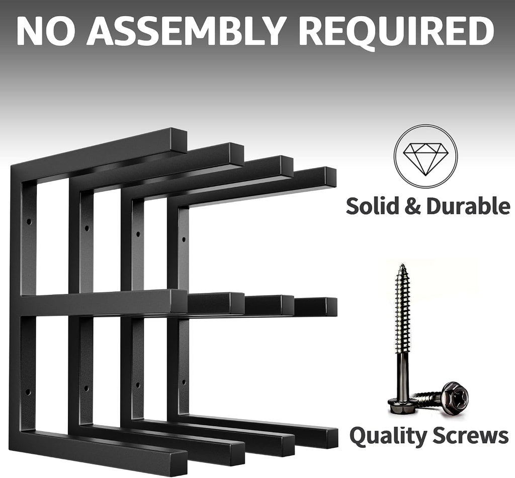 Wood Organizer and Lumber Storage Rack Wall Mount, Heavy Duty Metal Shelf with 6-Level Holds Up 1200 LBS, Indoor & Outdoor Use - Black