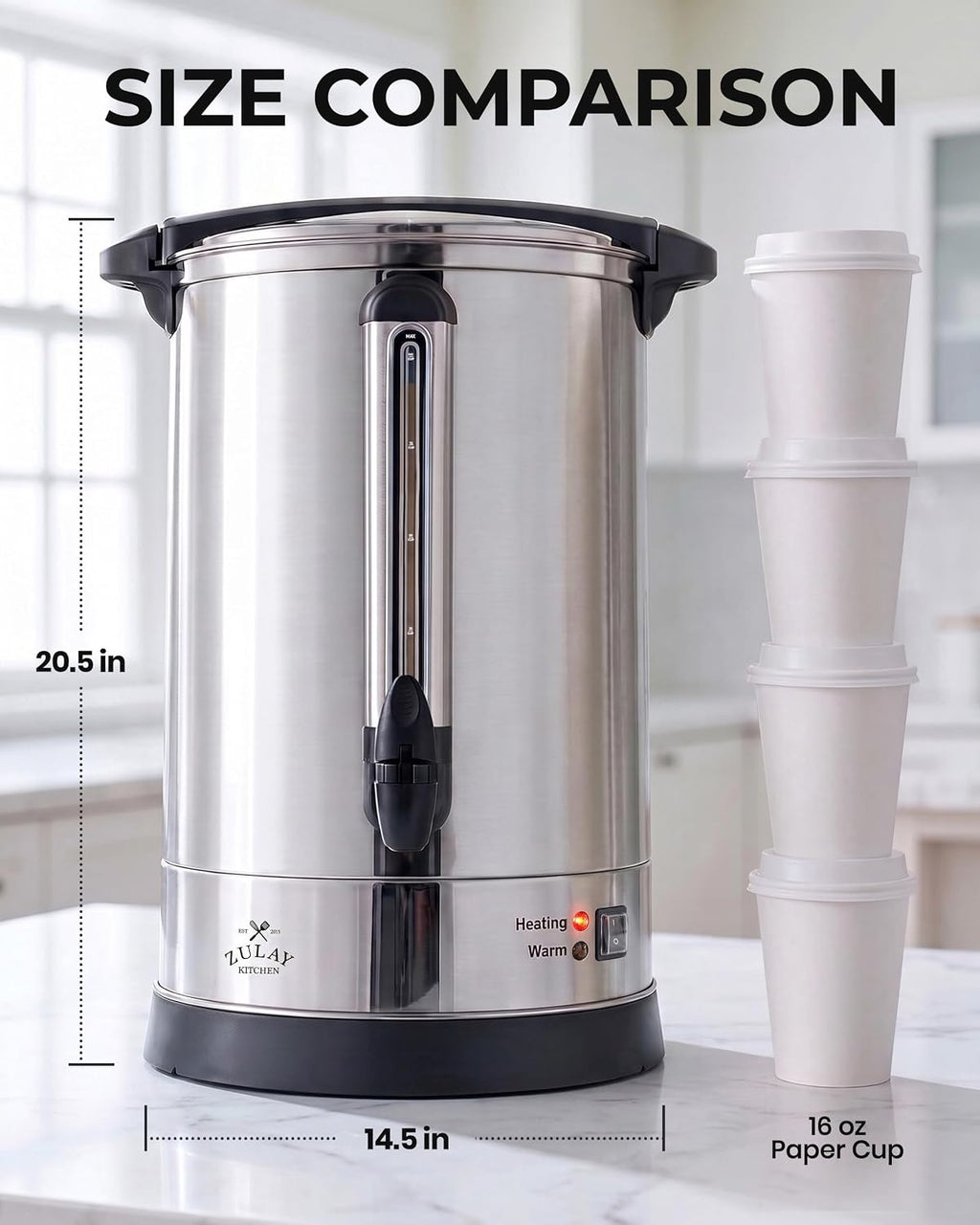 Zulay Commercial Coffee Maker, Coffee Urn 100 Cup, Large Coffee Percolator - 100 Cup Coffee Maker with Double-Wall Stainless Steel, Commercial Coffee