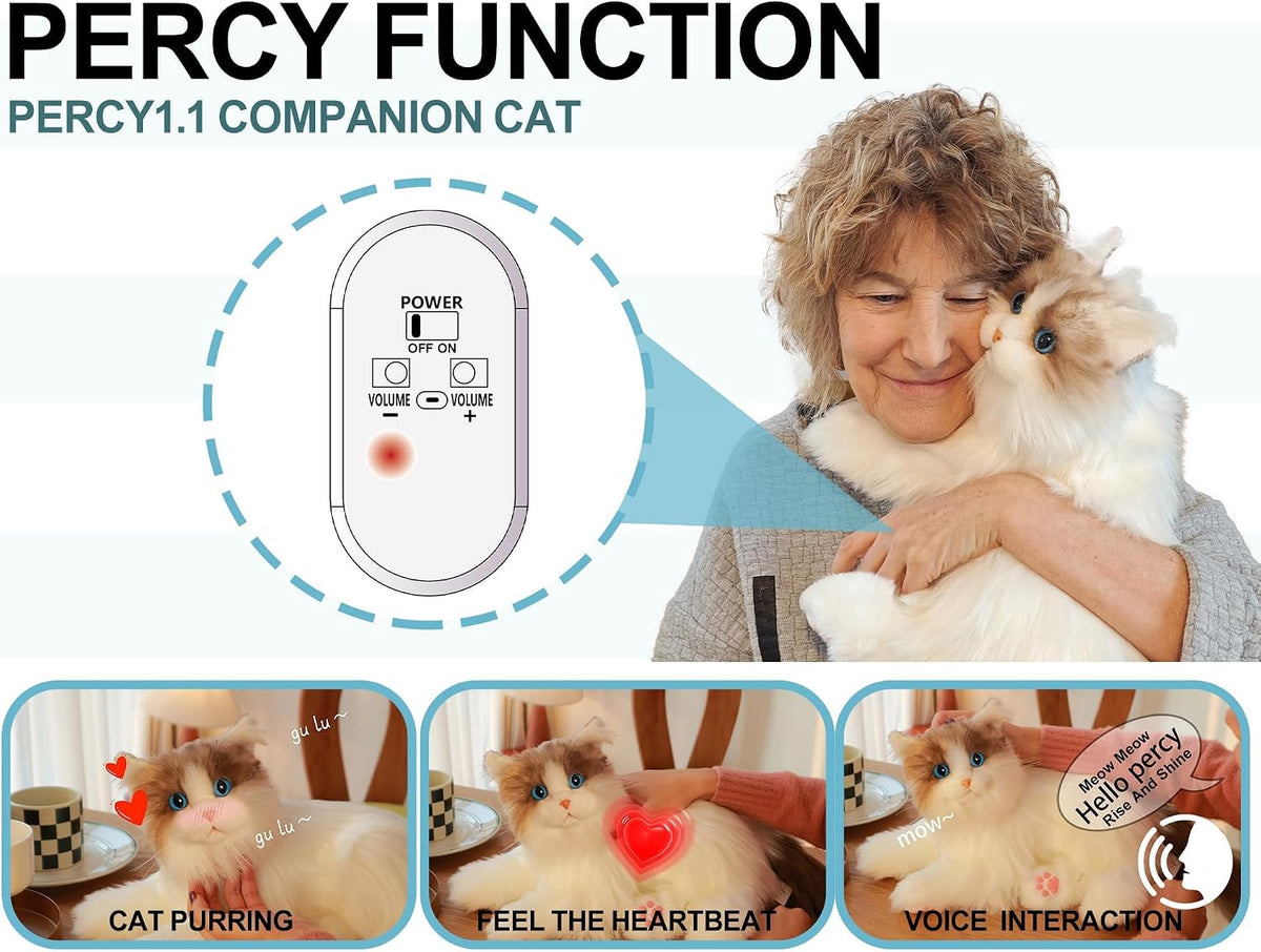 Chongker Interactive Companion Robot Cat Pets, Handmade Weighted Stuffed Animals, Cat Plush Toy with Voice Response, Realistic Heartbeat and Purring