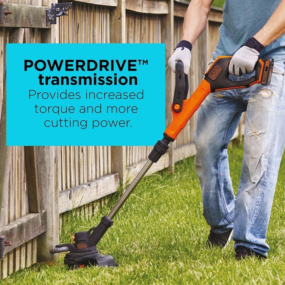 BLACK+DECKER 20V MAX 12 Inch Weed Eater Cordless String Trimmer and Wheeled Edger Lawn Tool with Spool, 2.5Ah Battery and Charger Included
