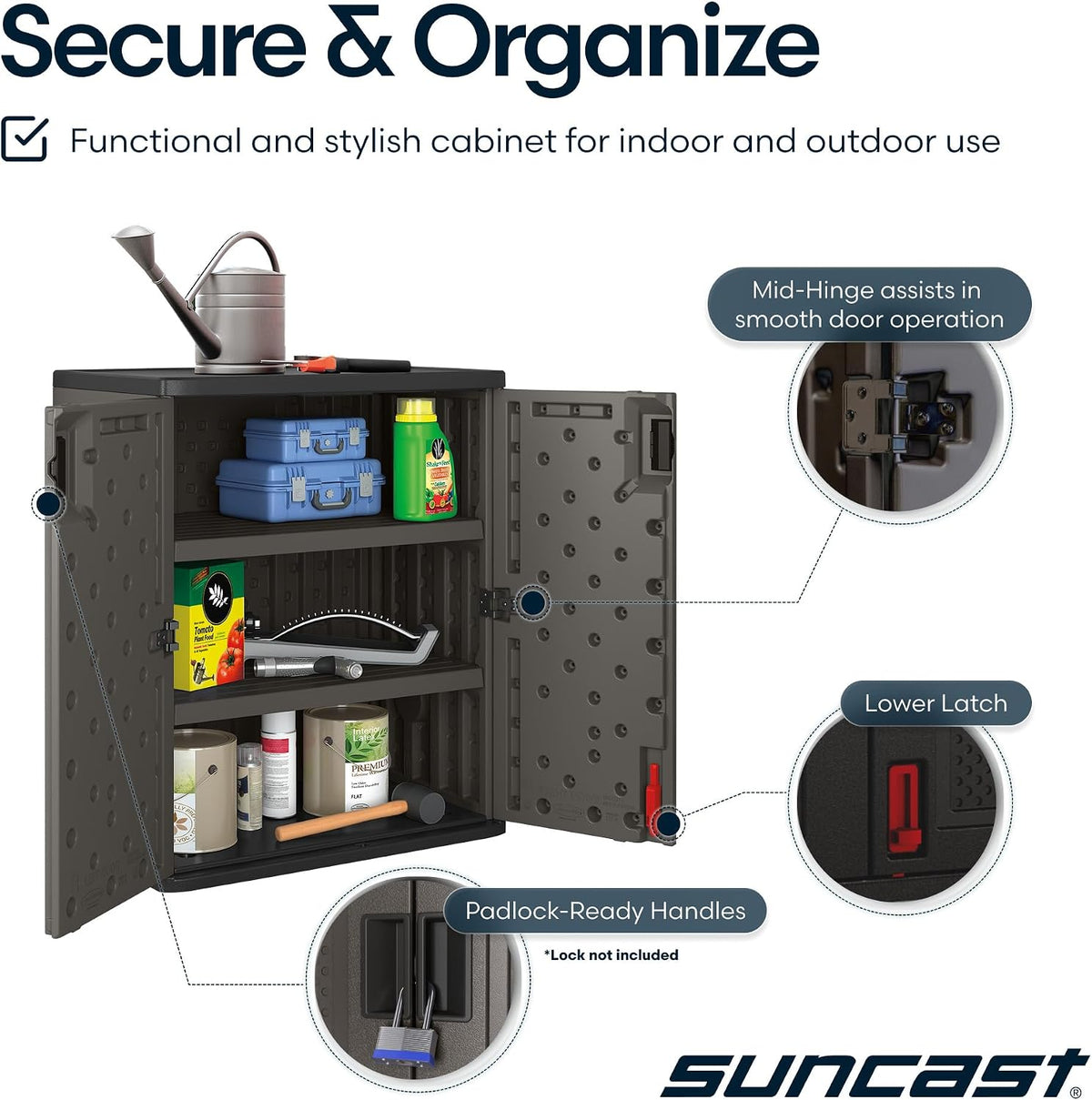 Suncast 30" Base Cabinet, Heavy-Duty Garage Storage Cabinet, Dark Gray