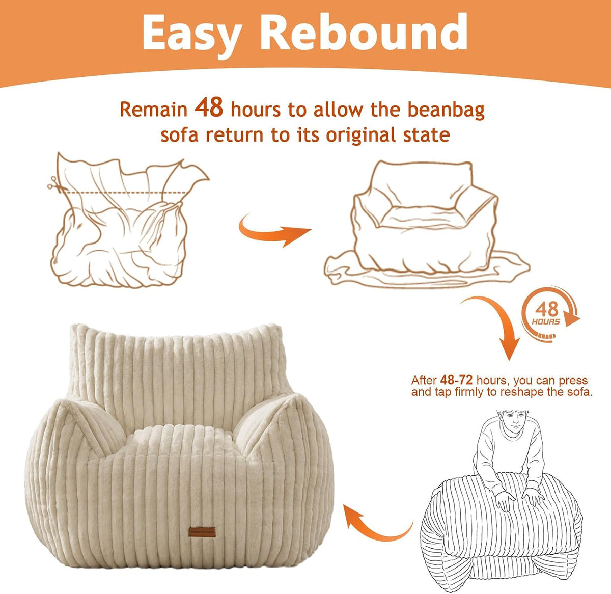 Giant Bean Bag Chair for Adults Teens with Armrest Large BeanBag Couch Sofa