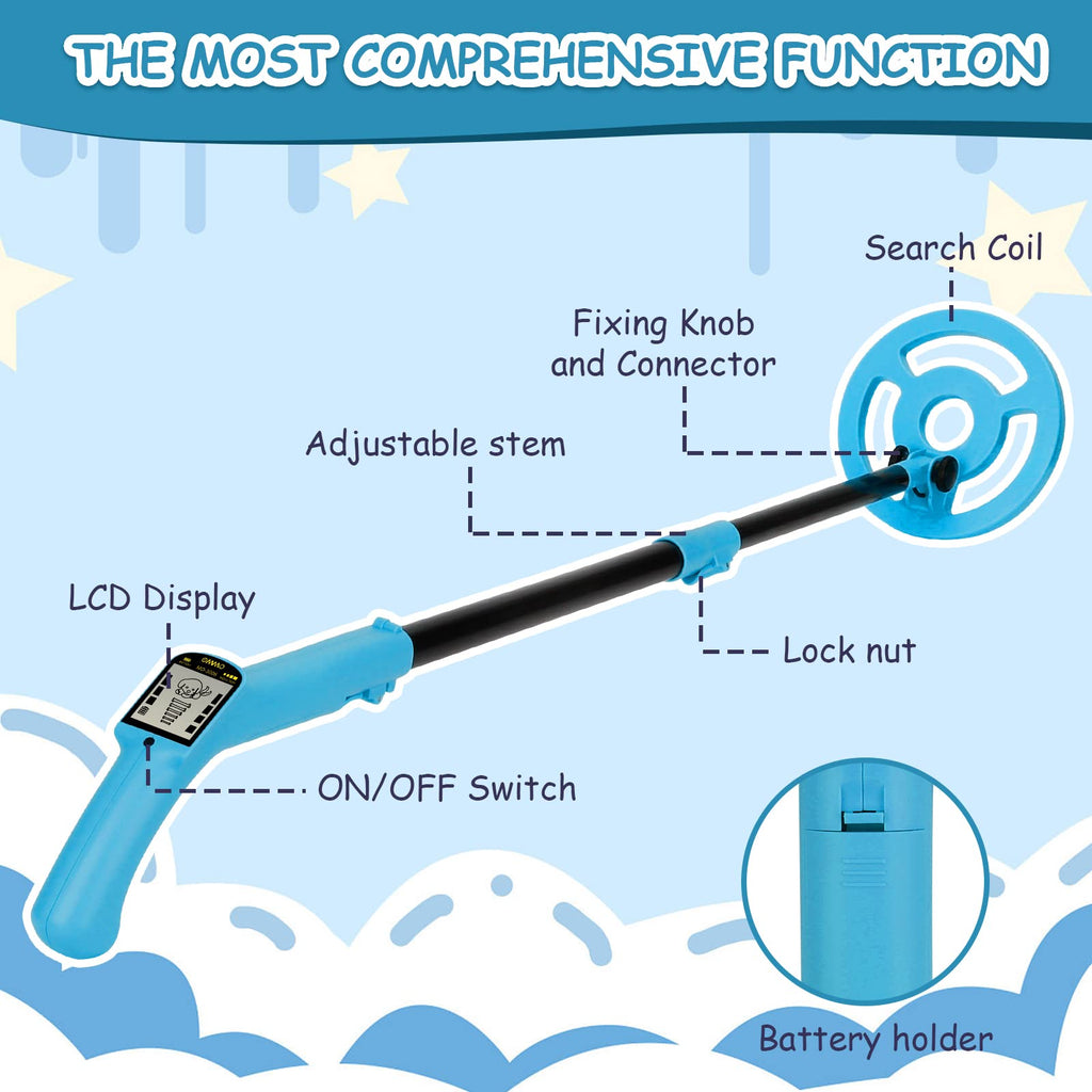 Kids Metal Detector, Adjustable 27.5"-37.8" with LCD Display (Azure)